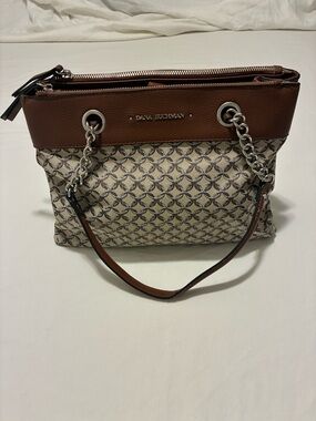 Dana Buchman Brown & Cream Patterned Canvas Shoulder Tote